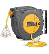 SURAIELEC 30 FT Retractable Extension Cord, 16AWG/3C SJTW Power Cord Reel, 3 Electrical Outlets T...