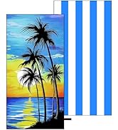 Oversized Microfiber Beach Towel Thin, Blue Sunset Seaside Double Sided Printed Towel 1PC, Large ...