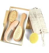 Baby Hair Brush and Comb Set (4-Piece) for Newborn - Wooden Baby Hairbrush Set,A Beechwood Brush,...