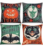 Vintage Halloween Decor-Throw Pillow Covers 18x18 in set of 4,Retro Linen Pillow Case with Scared...