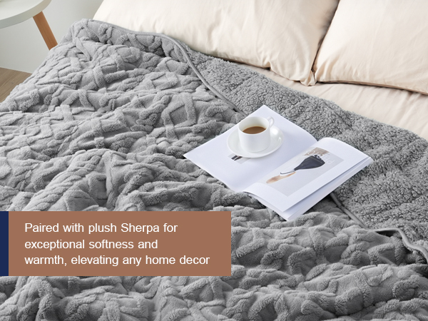 Weighted blankets for adults, ultra soft fuzzy sherpa fleece heavy blanket on bed