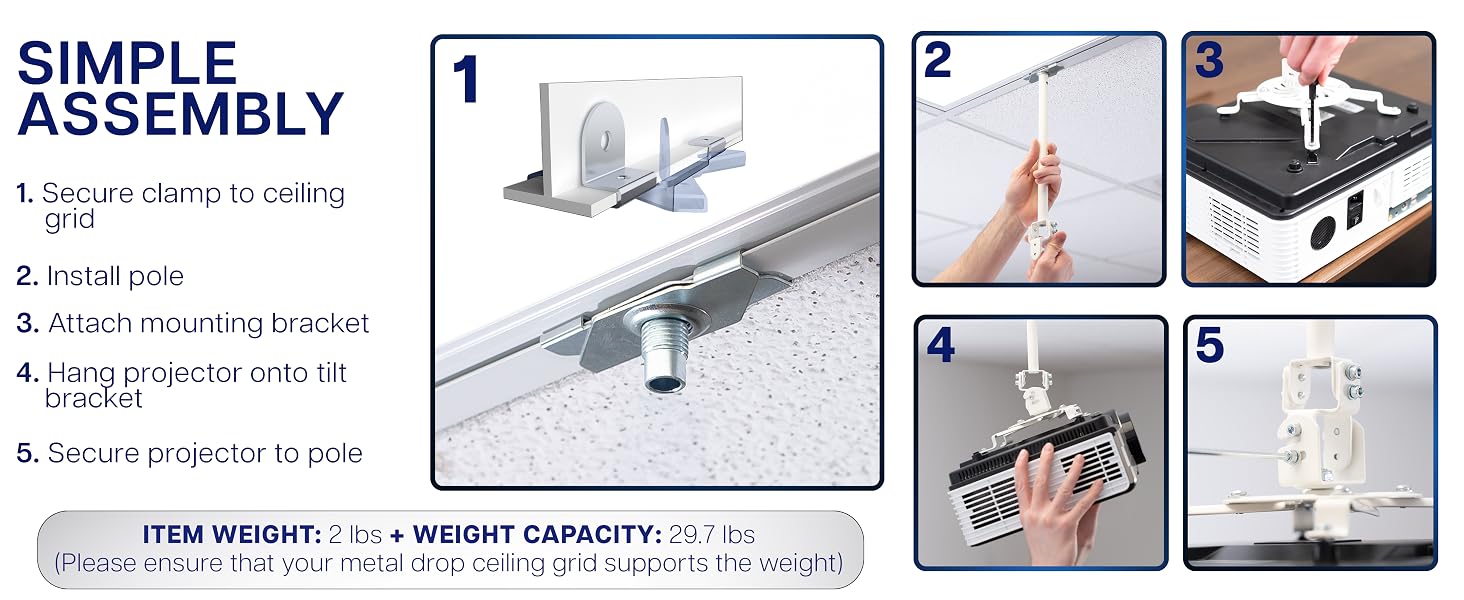Drop Ceiling Projector Mount with Scissor Clamp Metal Grid Clamp Projector Mount
