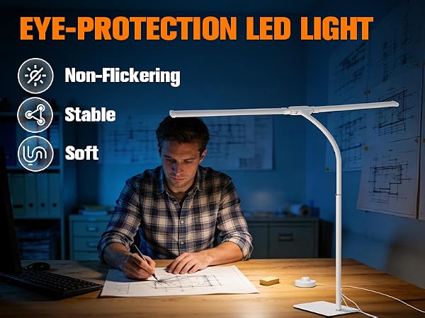 LED Desk Lamp with Base, Double Head Smart Desk Light with Controller Table Lamp for Home Office