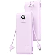 VEGER AC Wall Plug Portable Charger, 10000mah Slim Portable Charger Built in Cables, USB C Power ...