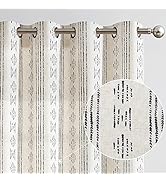 jinchan Boho Curtains Linen Curtains for Living Room Black Farmhouse Curtains 84 Inch Length Geom...