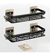 Styptika 2-Pack Adhesive Shower Caddy – Rustproof Aluminum Black Shower Shelves with Towel Bars &amp;...