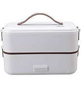 Electric Lunch Box, 0.8L Food Grade PP Waterproof Anti Dry Burning Detachable Double Layer Design...