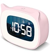 SMOUPING Kids Alarm Clock with Night Light &amp; 18 Ringtones,Rechargeable,Cute Cat Ear Clock for Boy...