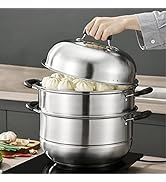 MANO Steamer Pot for Cooking 11 inch Steam Pots with Lid 2-tier Multipurpose Stainless Steel Stea...