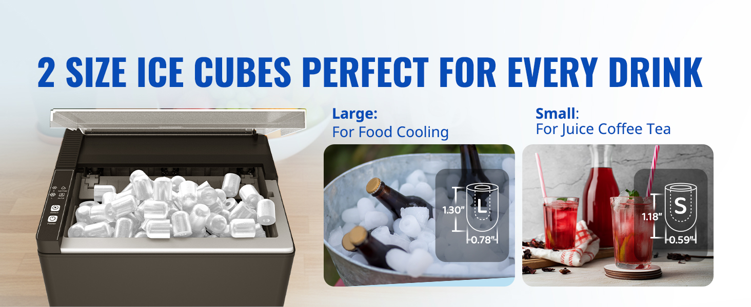 2 size ice cubes ice makers