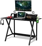 Tangkula Gaming Computer Desk with Monitor Shelf, Gaming Table Workstation with Cup Holder Headph...