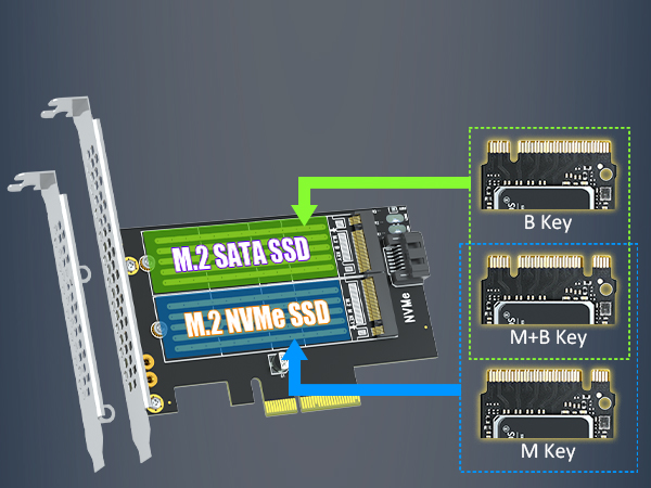GLOTRENDS PA12-HS M.2 PCIe Adapter with Heatsink for One M.2 NVMe SSD and One M.2 SATA SSD