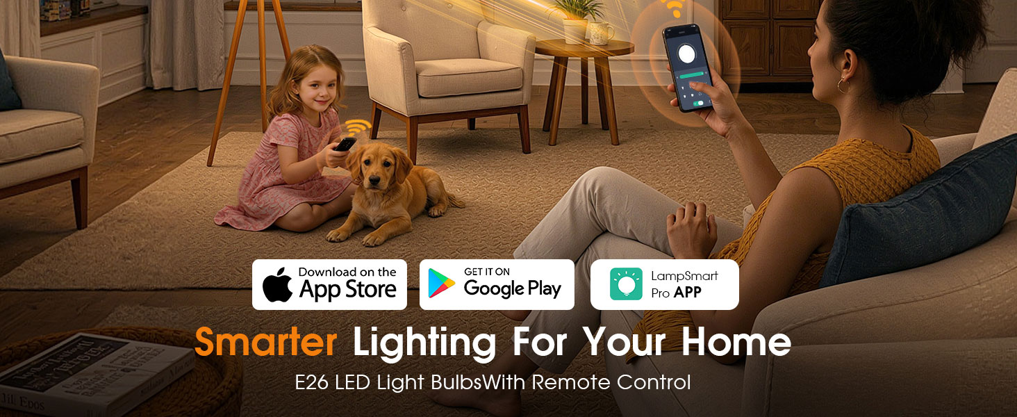 Mother and daughter controlling smart home lighting via app and remote in a cozy living room.