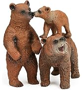 Grizzly Bear Toys Figurines Set, Plastic Forest Animal Bear Family Figures for Nature Science Lea...