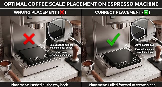 optimal coffee scale placement on espresso machine