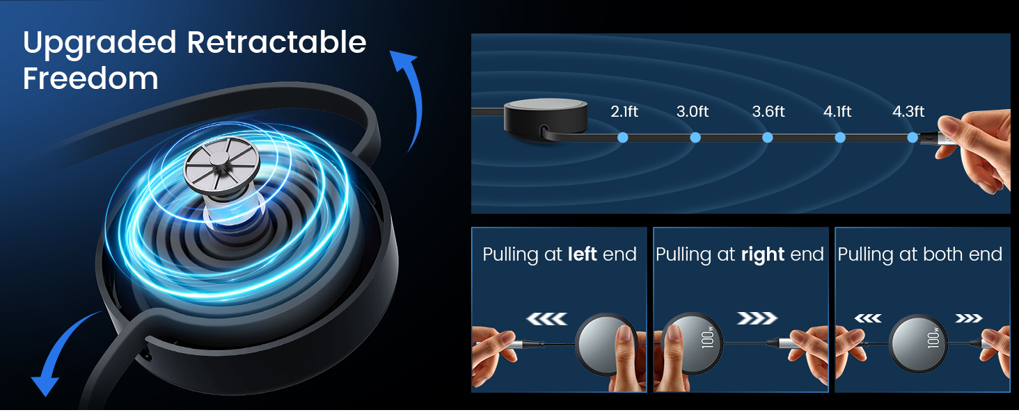 industry-leading revolutionary retractable mechanism 5 adjustments multi charging cable usb c