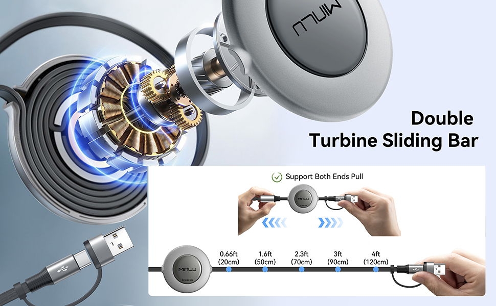 6 in 1 usb c multi charging cord fast charging cable data transfer usbc retractable charger cable