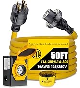 LAZMUMI 30 Amp Generator Power Cord and Power Inlet Box, 4 Prong NEMA L14-30P to L14-30R, with L1...