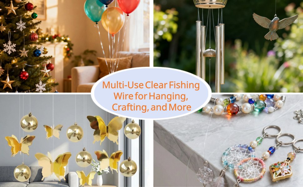 Multi-use clear fishing line wire for hanging crafts and decorations