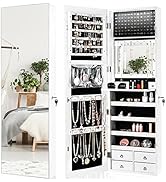 CHARMAID LED Strip Jewelry Armoire with 47.2" H Full Length Mirror, Wall/Door Mounted Jewelry Org...