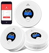 3-Pack Wi-Fi Smoke Detector Carbon Monoxide Detector Combo with App Notifications, Test/Silence B...