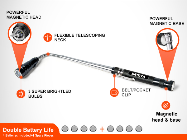 Dual-Head Magenic Flashlight Pickup Tool