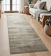 Joydeco 2x6 Modern Abstract Washable Runner Rug – Low Pile Faux Wool with Non-Slip Backing, Neutr...