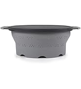 Dexas 10" Collapsible Silicone Colander in Cool Grey, Kitchen Strainer with Handles, 15.1 Cup Cap...