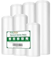MakMeFre 6 Pack 6"x20'(1Roll) 8"x20'(2Rolls) and 11"x20' (3Rolls) Vacuum Sealer Bags Rolls for Fo...