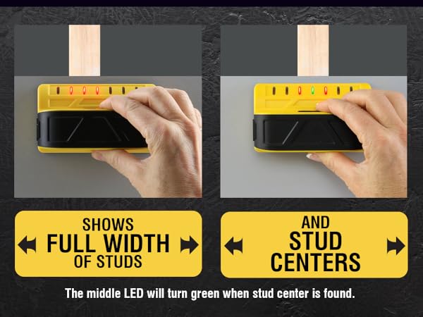 The M70 shows the full width of studs and stud centers. The green LED shows stud centers.