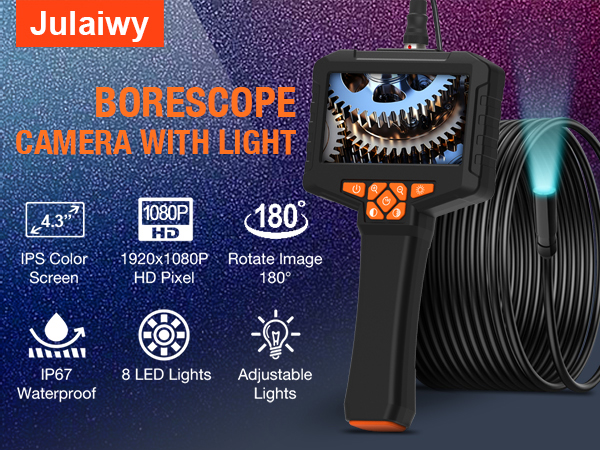 Borescope Camera with Light Snake Camera with 16.5FT Semi-Rigid Cord Gadgets for Men