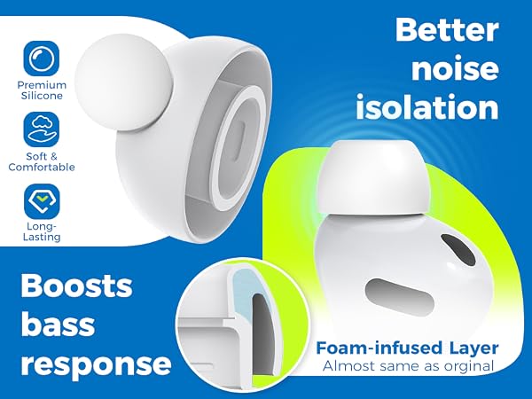 Ear Tips with foam-infused layer, better noise isolation