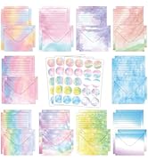 FUNCLASS Stationary Letter and Envelopes, 160 Pcs Watercolor Stationary Set with 50 Lined Station...