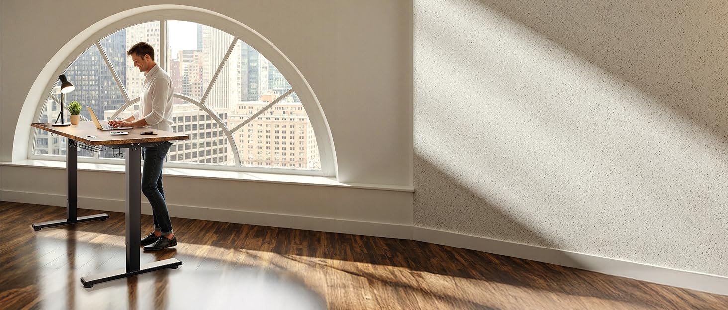 1 Inch Thick Tabletop Electric Standing Desk Adjustable - 60x28 Inch Sit Stand Desk, Double Beam Fra...