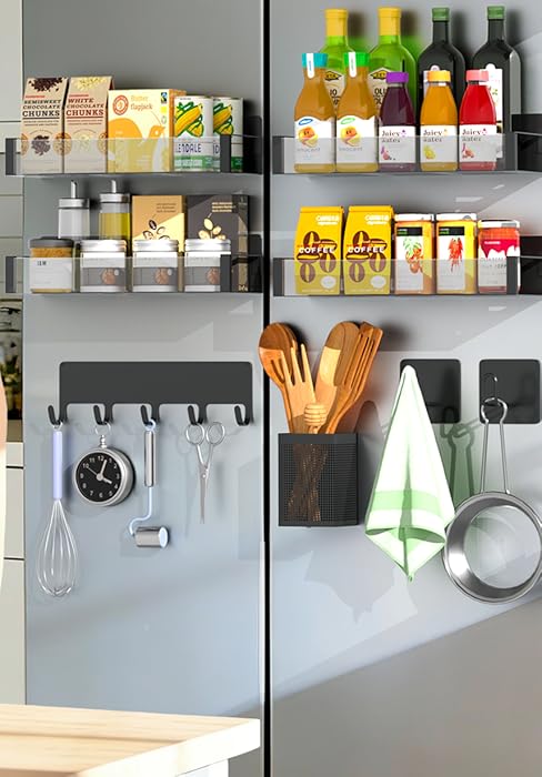 8 Pack Clear Acrylic Metal Magnetic Shelves with Magnet Hooks, Utensil Caddy &amp;amp; Paper Towel Holder