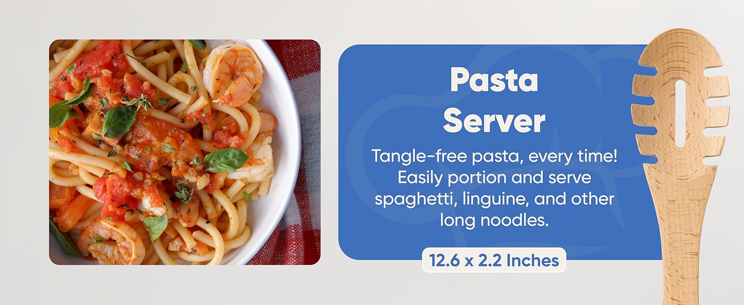 Wooden Utensils Set White Pasta Server