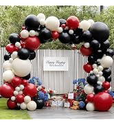 Red Black White Balloons Garland Arch Kit, Double Stuffed Ruby Red Black Ivory White Balloons Arc...