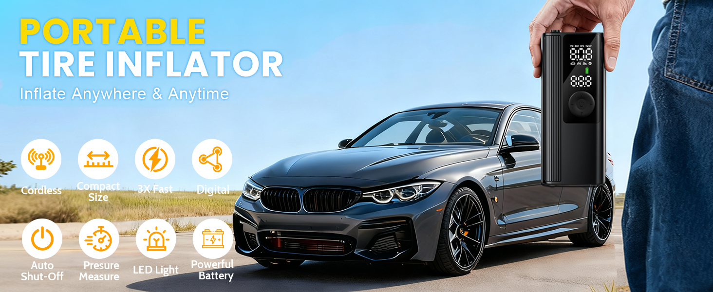 tire inflator portable air compressor for car, bike, bycicle, balls