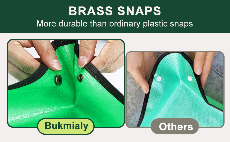 Reinforced brass snaps add durability