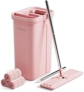 JOYMOOP Pink Mop and Bucket with Wringer Set for Home, with 3 Reusable Microfiber Mop Pads, Hands...