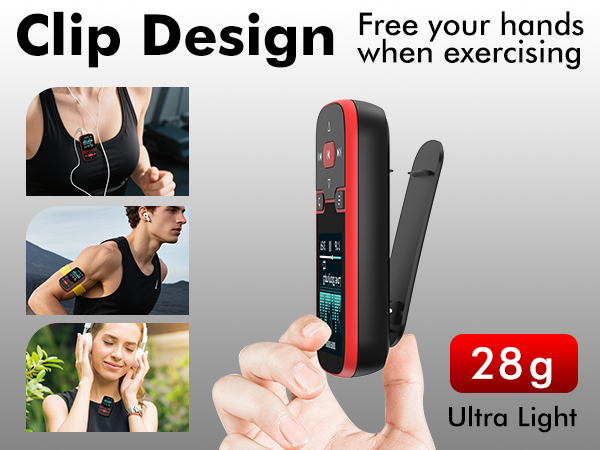 GB Clip MP3 Player with Bluetooth 5.3,for Sports Running, FM Radio, Pedometer