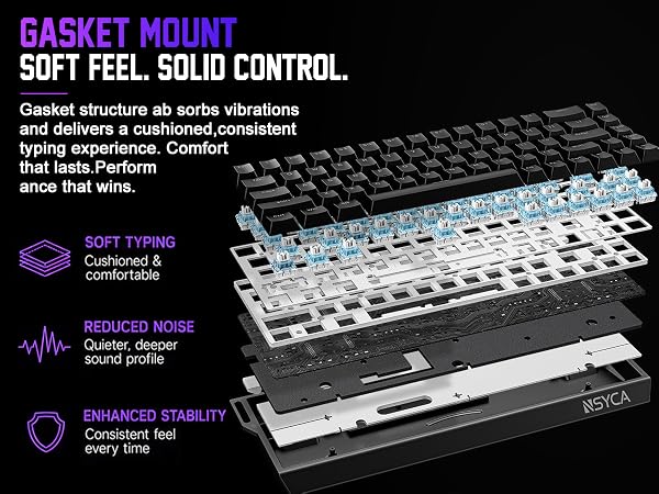 Custom Gasket mechanical keyboard with pre-lubed linear switches and noise reduction