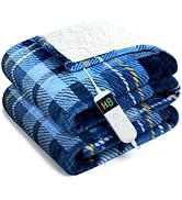 Electric Blanket Heated Twin, Soft Flannel 62"x84" Plaid Heating Blanket with 8 Hours Auto Off 10...