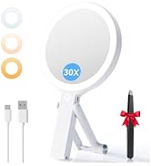 Auxmir Travel Makeup Mirror with Lights, 30X/1X Double-Sided Magnifying Mirror, Rechargeable Ligh...