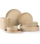 TheTerra Ceramic Dinnerware Sets for 4, 12 Pieces Handmade Reactive Glaze Plates and Bowls Set, S...