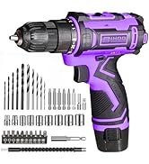 Purple 12v Cordless Drill With Battery And Charger, Electric Screwdriver Kit, 25+1 Torque, Stud F...