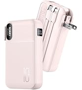 RORRY Portable Charger Built in Cables, AC Wall Plug in Portable Charger Power Bank 10000mAh Trav...