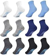 GRPSKCOS Toddler Non Slip Socks 12 Pairs Toddler Grip Socks Anti Skid Crew Sock for Boys Girls 1-...