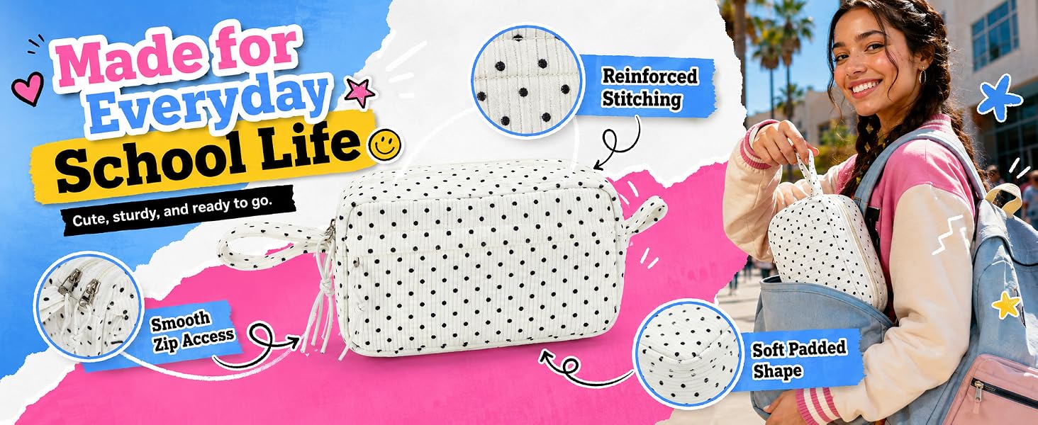 Big Capacity Pencil Case Pencil Pouch Cute Pencil Box Pencil Bag for Teen Girls Boys Black dots 