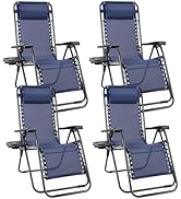 Sweetcrispy Zero Gravity Chairs, Set of 4 Portable Recliner Beach Camping Patio Outdoor Folding L...